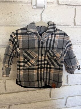 Little Bipsy Grey, Black and Tan Plaid Shacket